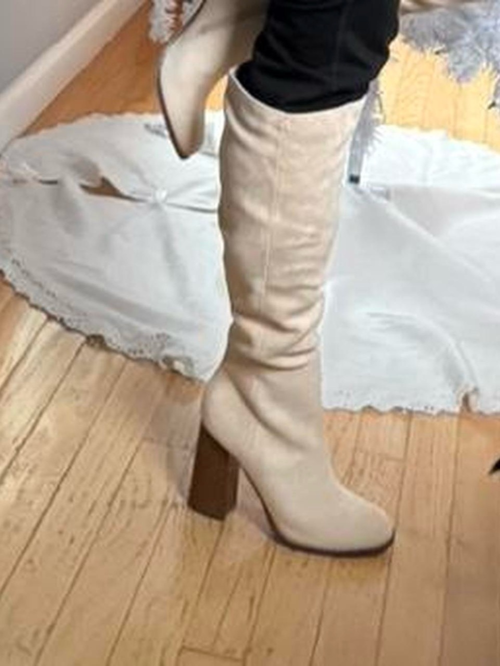 Over-the-Knee Block Heel Boots in Cream